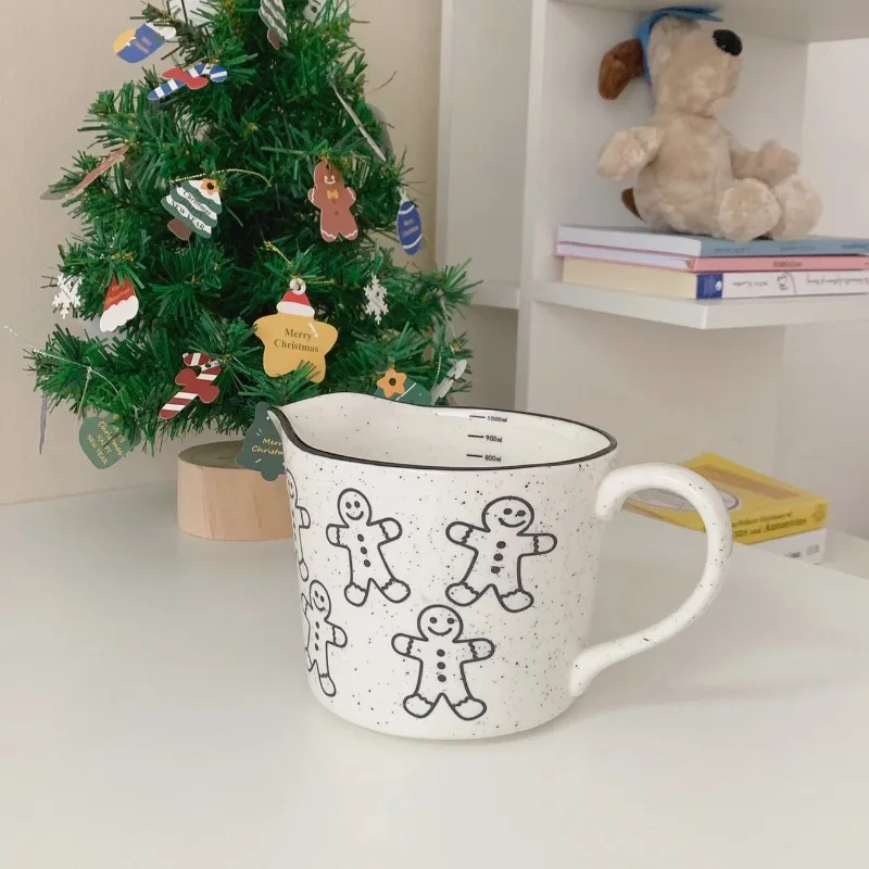 1pc 1000ml Ginger Bread Ceramic Coffee Mug Large Capacity Kettle Home Cartoon Fun Cup Soup Bowl Christmas Series Creative Gifts