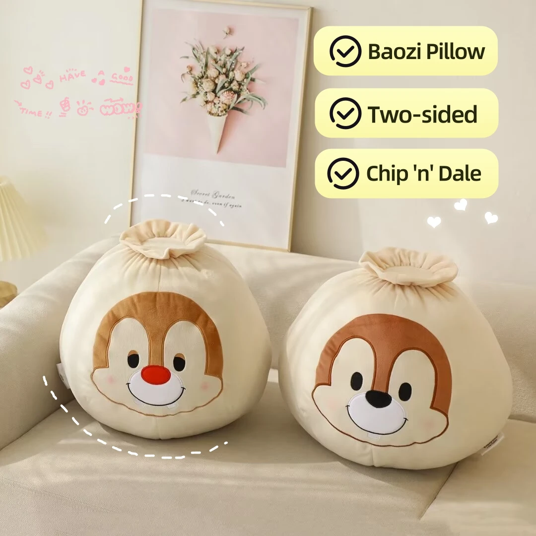 Cute Disney Cartoon Chip And Dale Steamed Plush Pillow Soft Stuffed Bun Shape Plush Cushion Room Decor Gifts For Girl