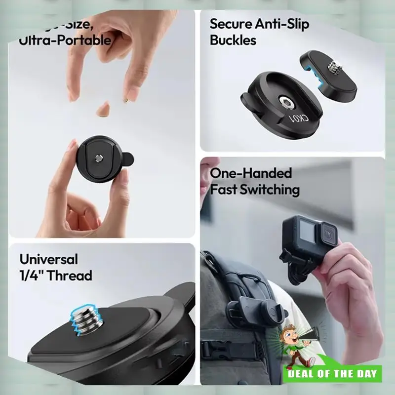 For Ulanzi Quick-Release CK02 Backpack Clip, 1/4" Thread Adapter for Action Cameras, Lightweight & Portable for Outdoor Travel