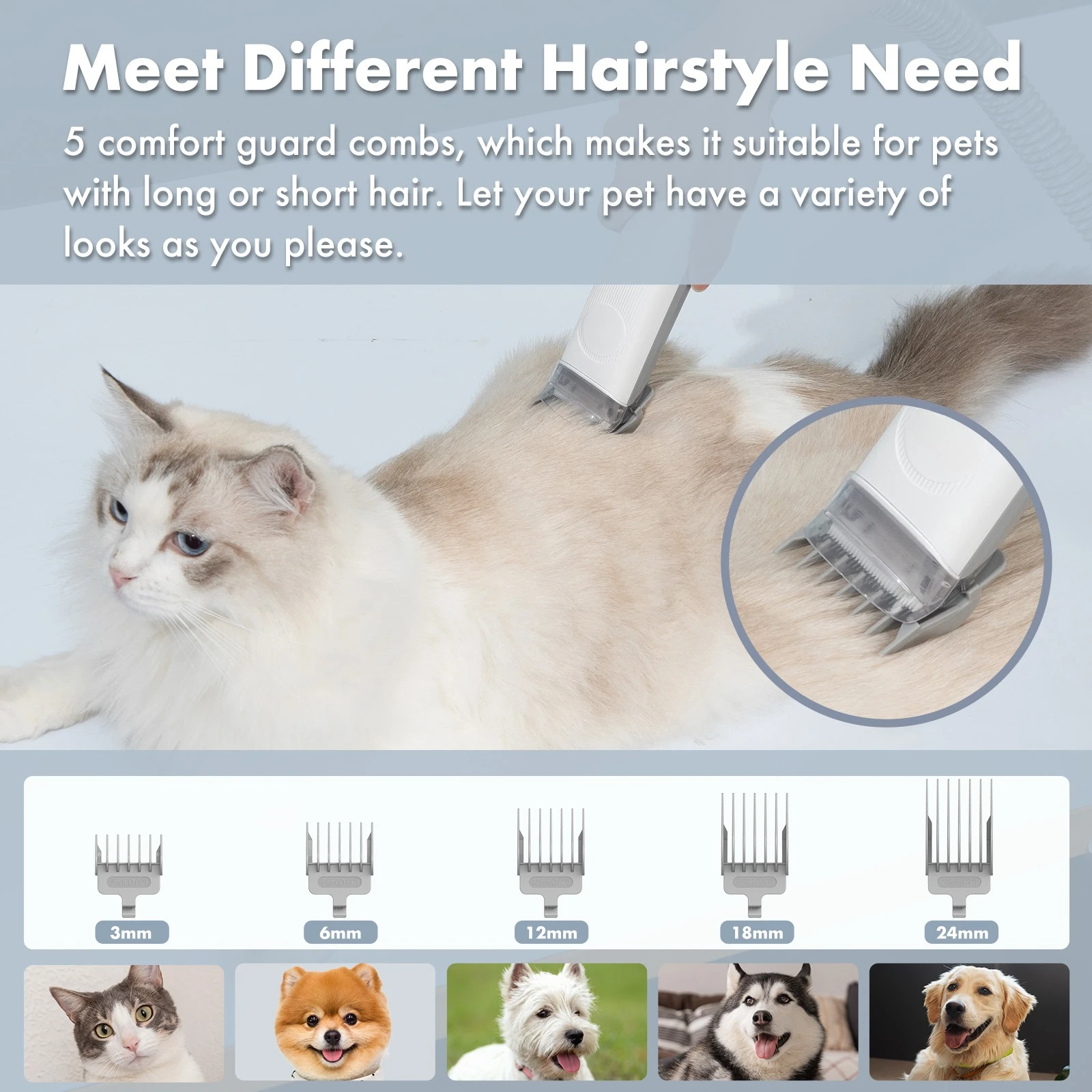 P2 Pro Electric Clipper Hair Slicker Stainless Steel Deshedding Pet Dog Grooming Brush Kit Pet Vacuum Cleaner Charge