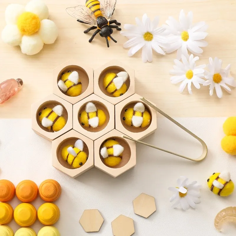 Juguete sensorial de abeja para recién nacido, juguete de habilidad motora fina, juego Montessori de madera, creativo, regalo para bebés de 0 a 12