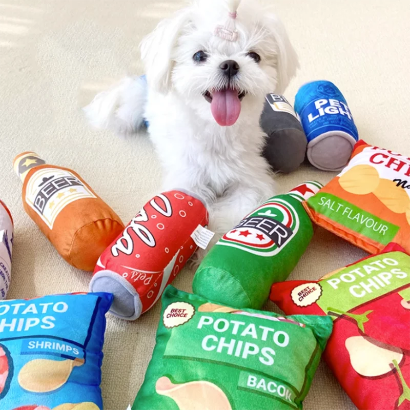 Pet Sound Paper Toy Potato Chips Simulation Fruit Bite Resistant Machine Wash Plush Toy For Cats And Dogs Grinding Teeth