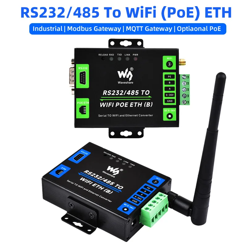 RS232/485 To WiFi & Ethernet RJ45 Industrial Grade Serial Server Modbus Gateway MQTT Gateway Metal Case Optional PoE