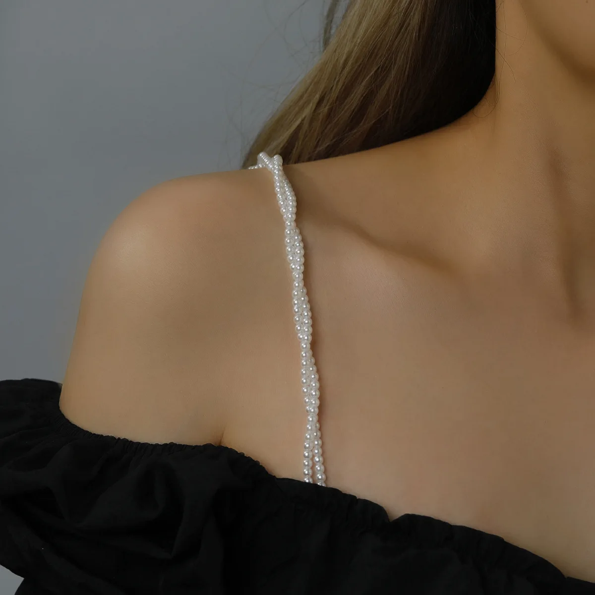 أشرطة حمالات صدر لؤلؤية عصرية للصيف، إكسسوارات سلسلة كامي قابلة للفصل، أربطة حمالات صدر نسائية أنيقة قابلة للتعديل