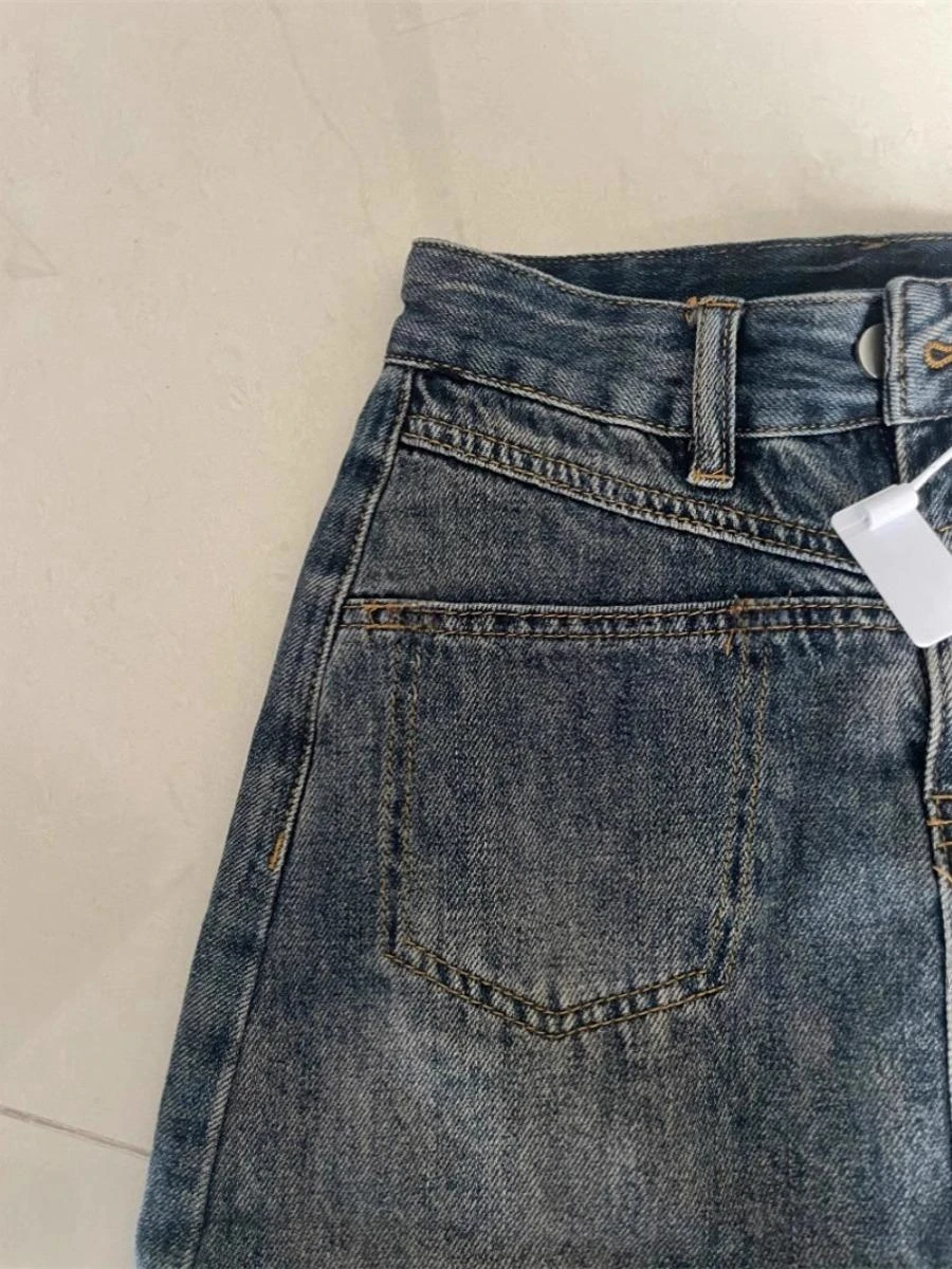 حجم كبير ملابس العمل الأمريكية الرجعية الدنيم تنورة المرأة الخريف تصميم فريد ألف خط Bodycon تنورة الدهون MM ort تنورة #5