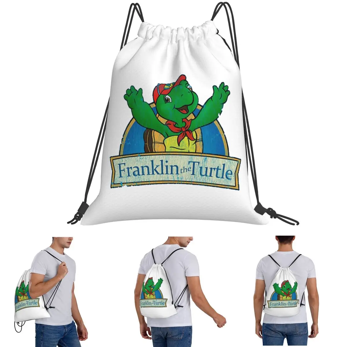 Vintage Franklin The Turtle Backpacks Portable Drawstring Bundle Pocket Storage Bag Book Bags for Travel School