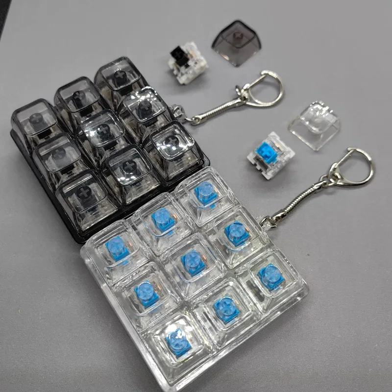 LED 9 Keys Keycap Keychains for Women Men Stress Relief Finger Pendants Fidget Keyboard Backpack Key Button Keyrings Gift