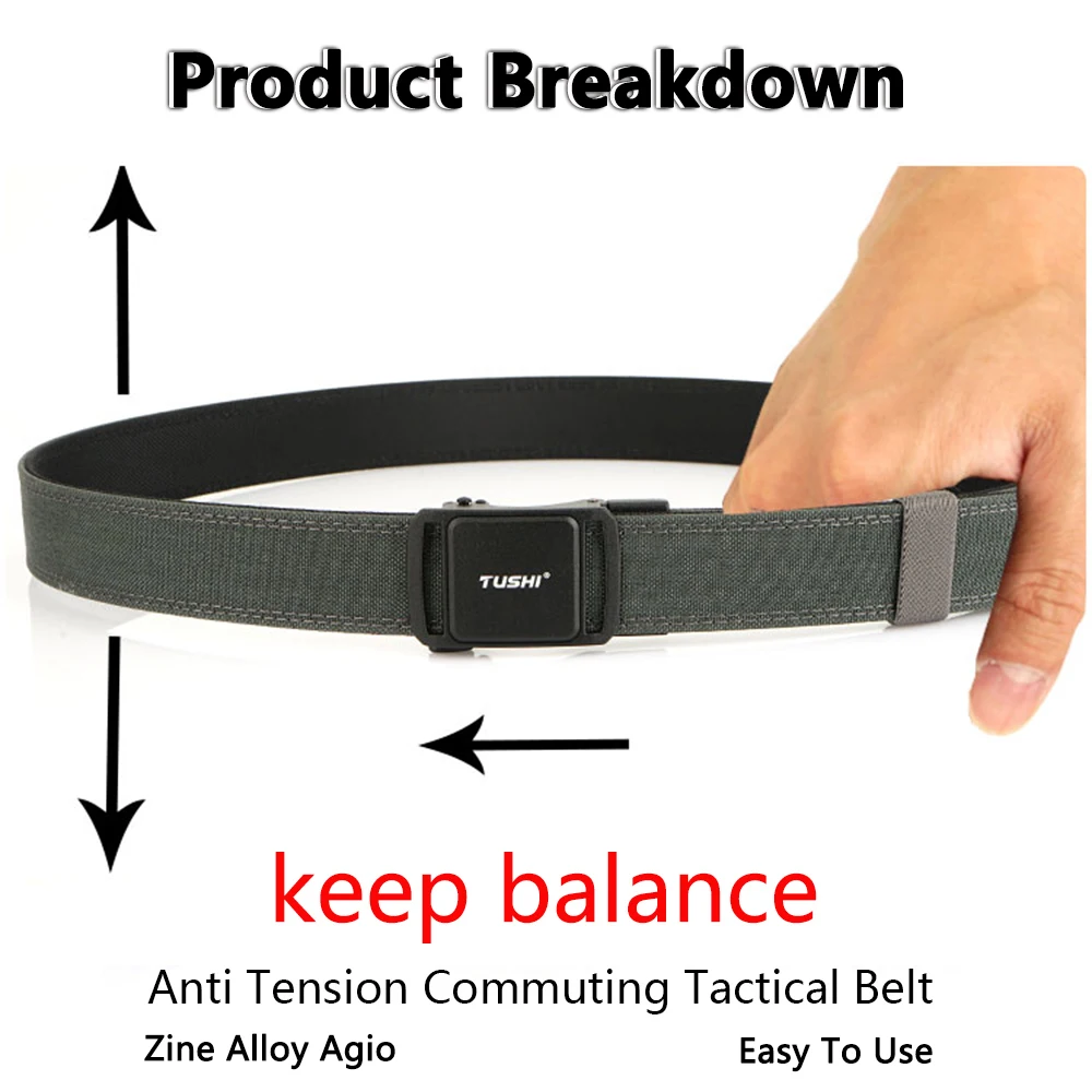 TUSHI 新マルチサイズ硬質カジュアルガンベルト男性用金属自動バックル戦術ガードル男性厚いナイロン IPSC ミリタリーベルト