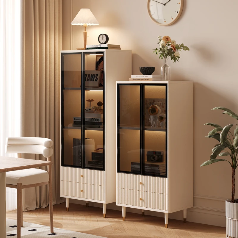 

Customized bookcase with glass door, living room against the wall, locker, floor rack display, storage cabinet, light luxury