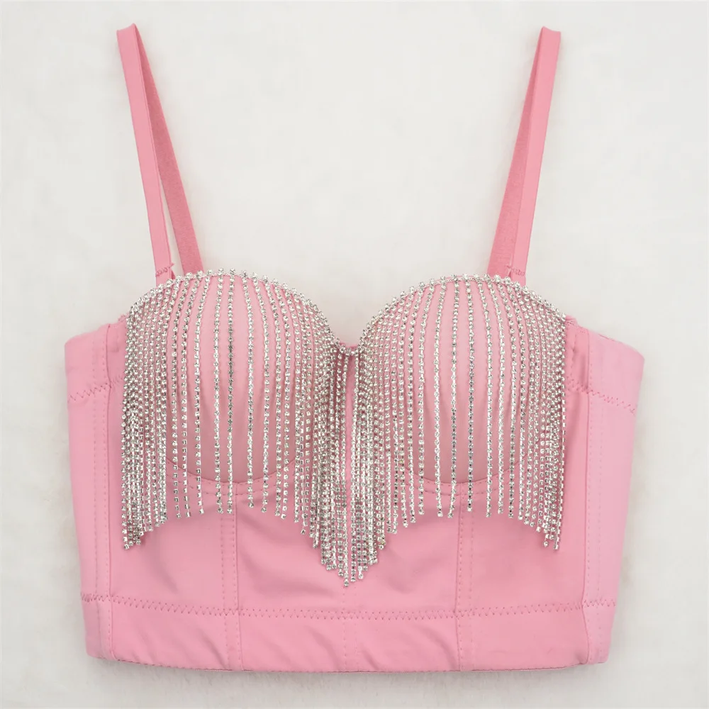 

Nightclub Sexy European and American Tassel Bra Shoulder Straps Design Sense Niche Underwear Integrated Tube Top Shaping Short
