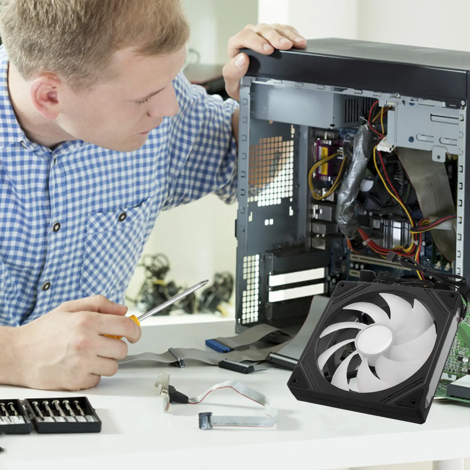 

Argb Case Fan 120Mm White Infinity Mirror Lighting Cooling Fan for Pc Desktop High Performance Rgb Sync Motherboard Compatible