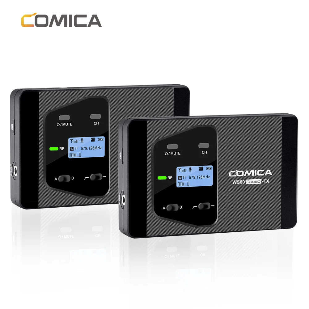 COMICA CVM-WS60 COMBO 2 Transmitters 1 Receiver Wireless Microphone Universal for Smartphone/Camera , with 12 Channel 60m Range