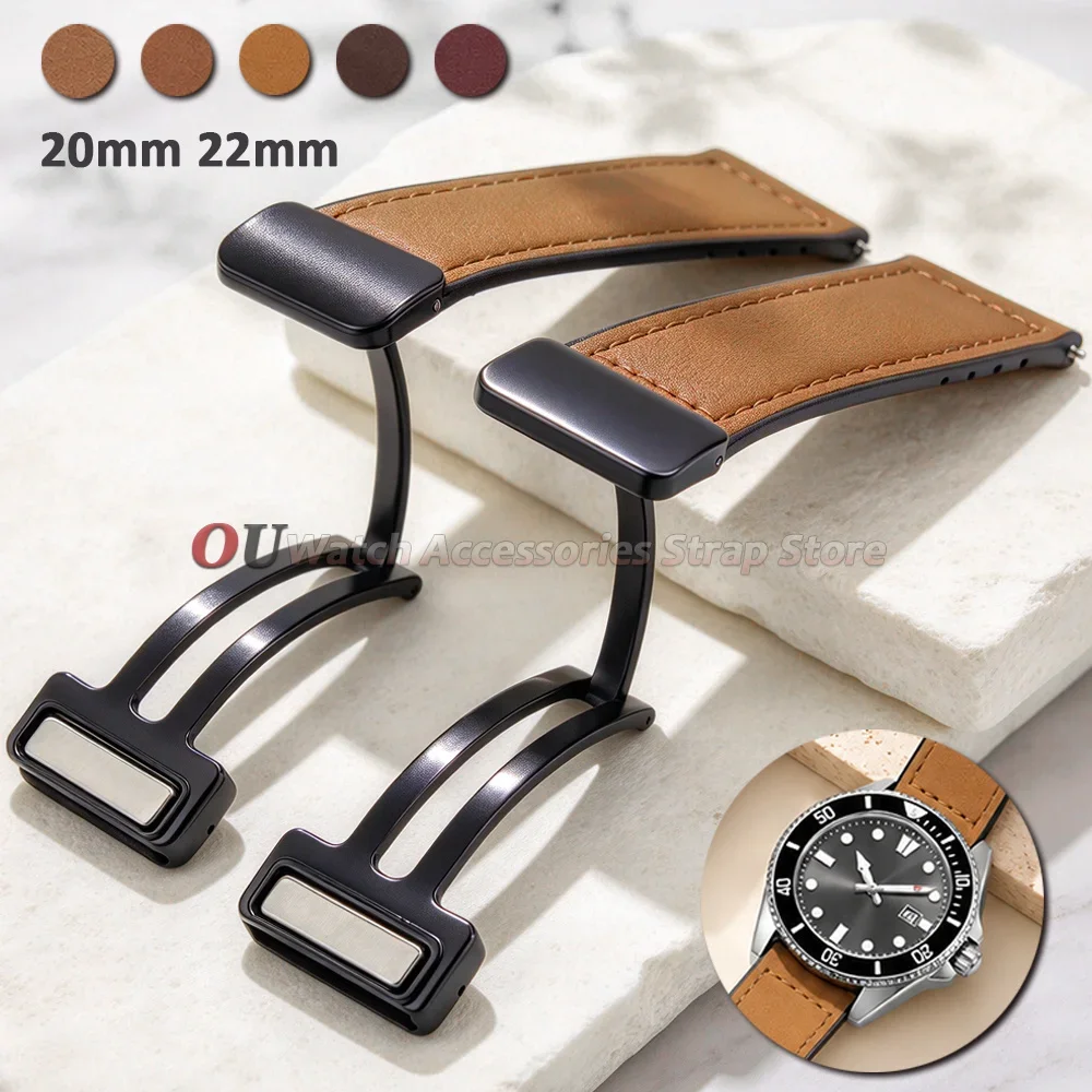 20mm 22mm Rubber Leather Band for Samsung Watch 7/6/5/4 Watchstrap Magnetic Clasp Quick Release Silicone Smartwatch Men Bracelet