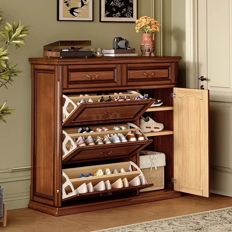

American retro solid wood shoe cabinet, simple multi-layer cabinet, large-capacity tipping bucket shoe rack fo