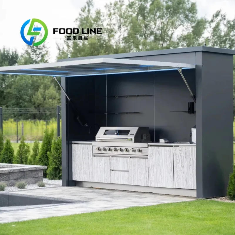 Outdoor Kitchen Shed With Integrated Countertop Functional Workspace Enclosed Structure For Backyard Bbq Preparation