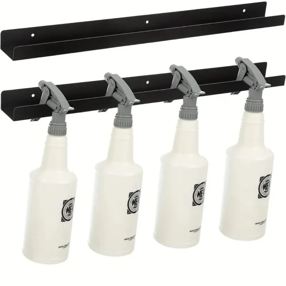 Iron Spray Bottle Holder Wall Mounted Multiple Compartments Spray Bottle Storage Rack Wall Mounted Organizer Black