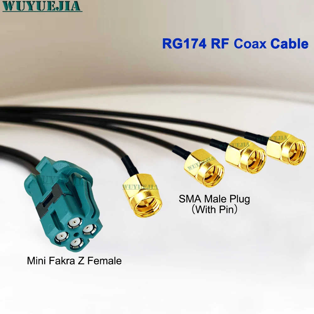 4-in-1 MINI Fakra Z Female to SMA Male RG174 Coax Pigtail Cable Low Loss RF for Car GPS Telematics Communication Antenna Systemx