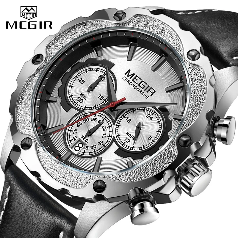 Megir Chronograph Sport Watch For Men Military Quartz WristWatch Luminous Waterproof New Relógios Masculino Frete Grátis Relogio