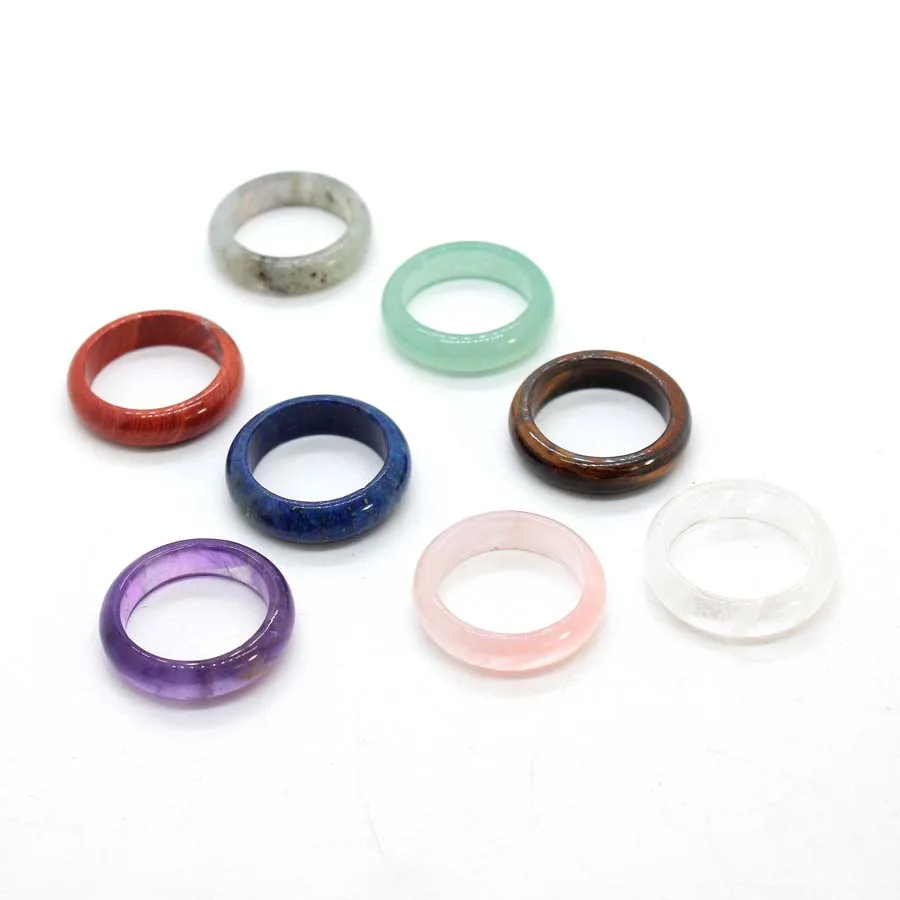 Naturtal Healling Crystal Stone Band Rings For Women Amethyst Rose Quartz Lapis Lazuli Labradorite Dainty Finger Ring Jewellery