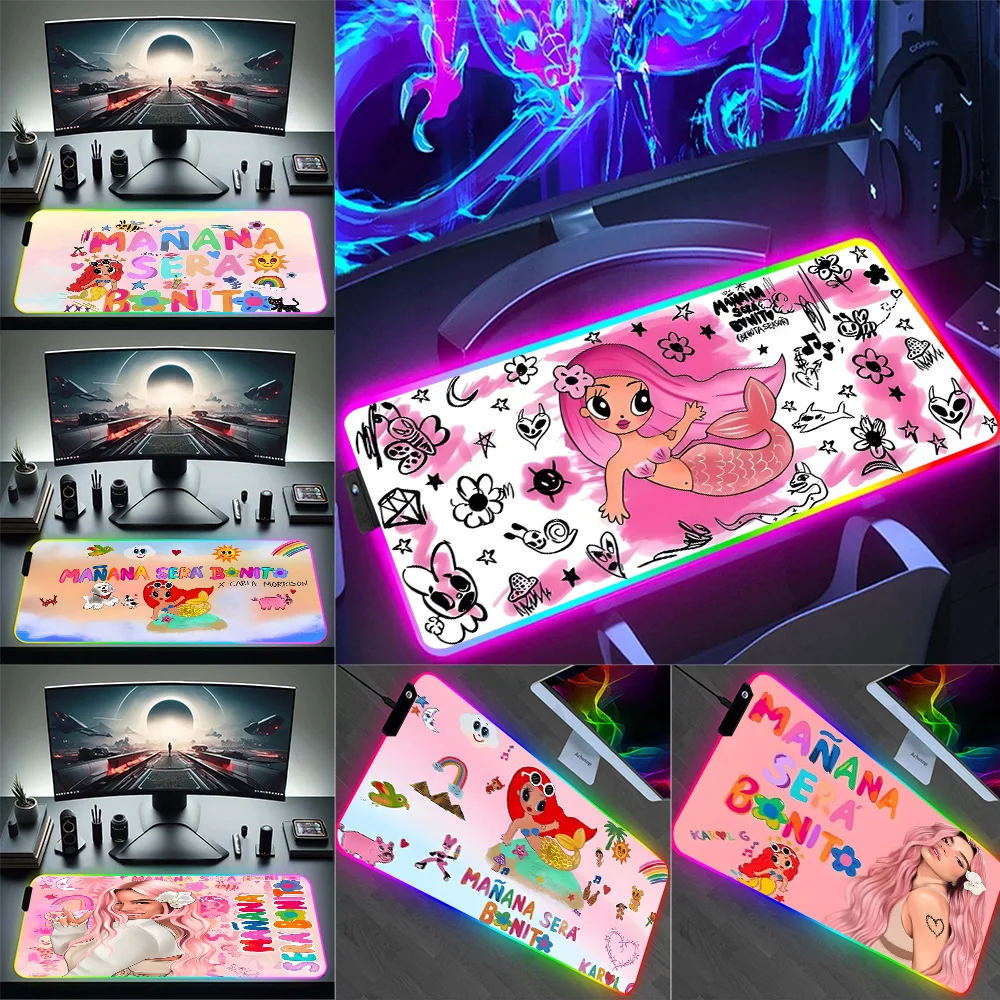 

RGB Pc Gamer Keyboard Mouse Pad Mousepad LED Karol G Glowing Mouse Mats Rubber Gaming Computer Mausepad