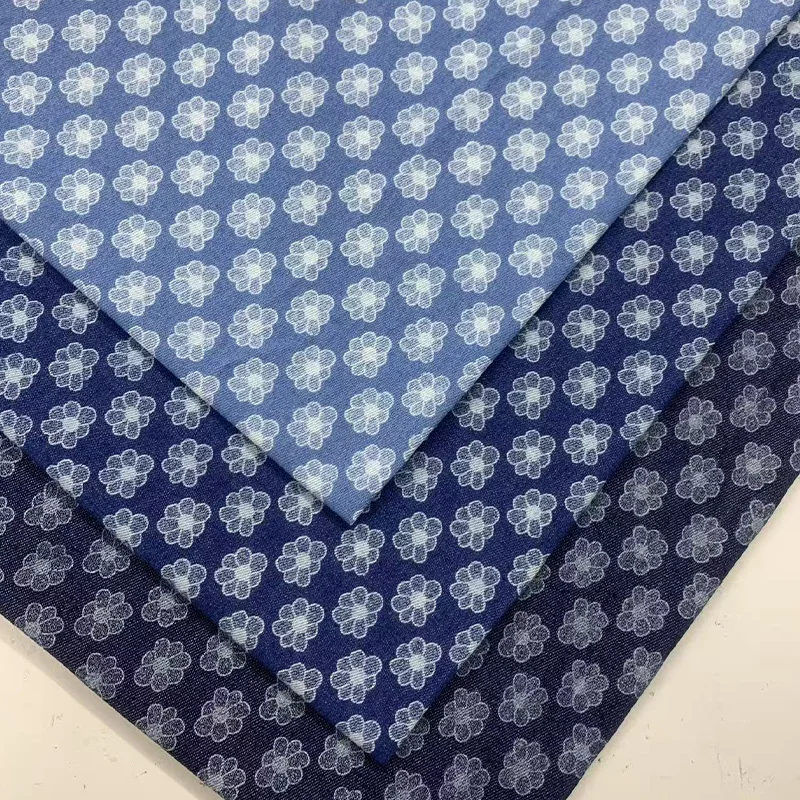 

Denim Fabric Thickened Flower Print Jacquard Washed Denim For Sewing Dresses Bags Pants bags hats DIY