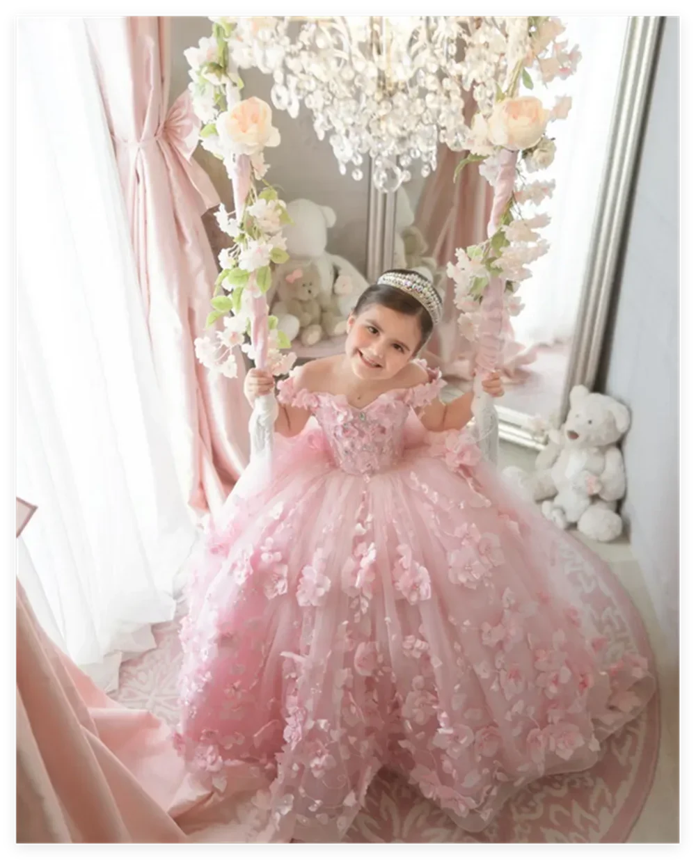 

Flower Girl Dresses Flower Girl Dress A-line Skirt With Three Dimensional Petals Scattered All Over The Gown And Embroidered Vin