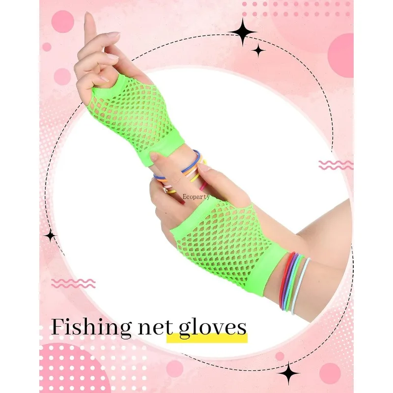 80s Accessories Women Dress Costume Lace Headband Earrings Fishnet Gloves Necklace Bracelet anime accessories set fancy dress