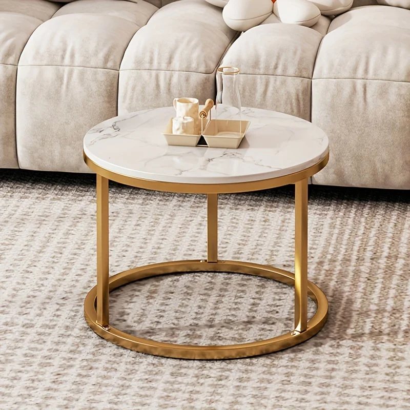 Circular Artificial Marble Countertop Coffee Table, Decoração para casa, Adequado para Quartos Salas Apartamentos, Economia de espaço