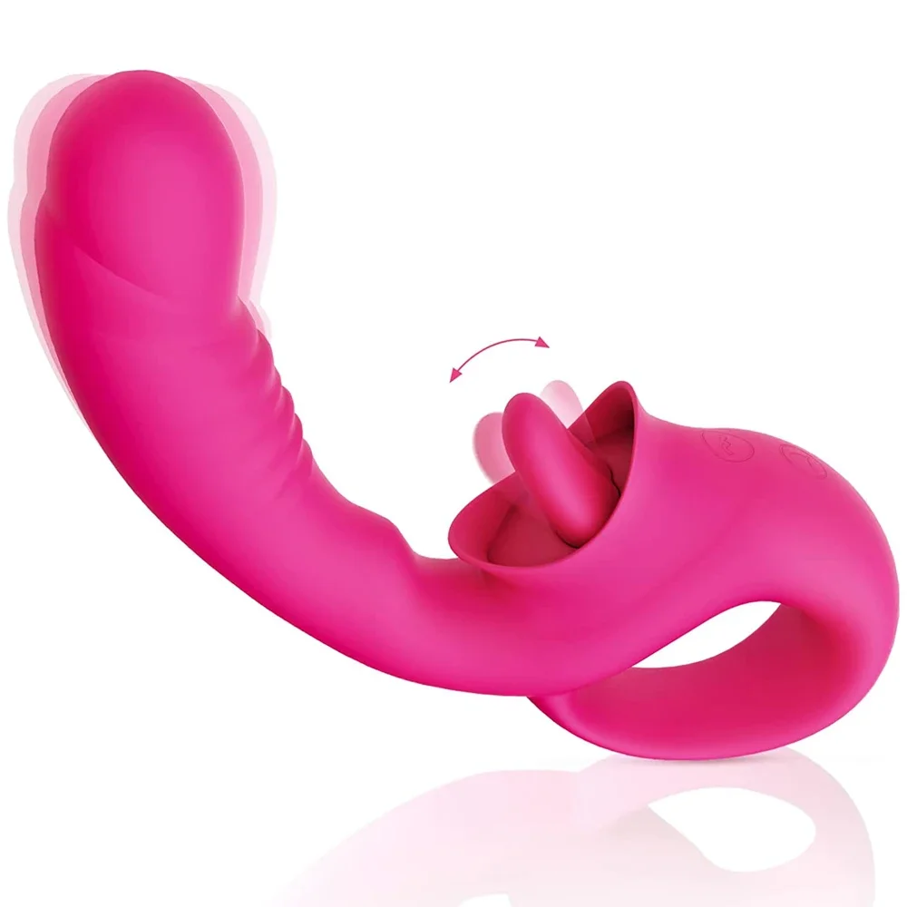 

2 in 1 Clitoral Licking Rotating G Spot Vibrator Clit Tongue Dildo Vaginal Vibrating Stimulator with 10 Modes Sex Toys For Women