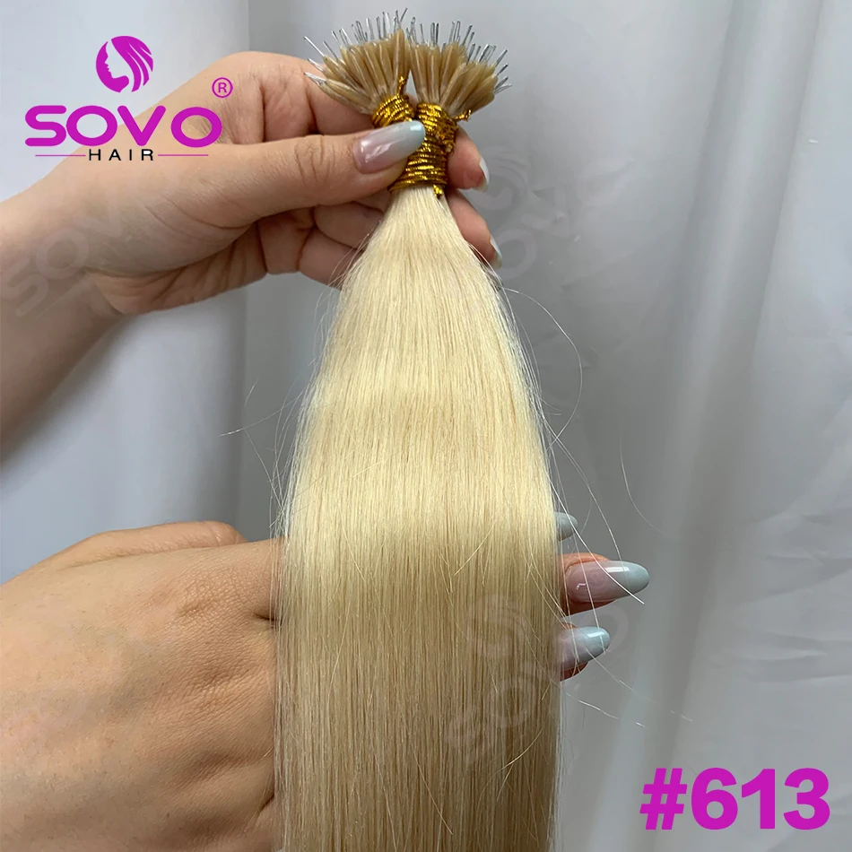 100 strengen nanoringen microlinks haarextensions van echt haar natuurlijk blond micro bead loop pre-bonded remy europees steil haar