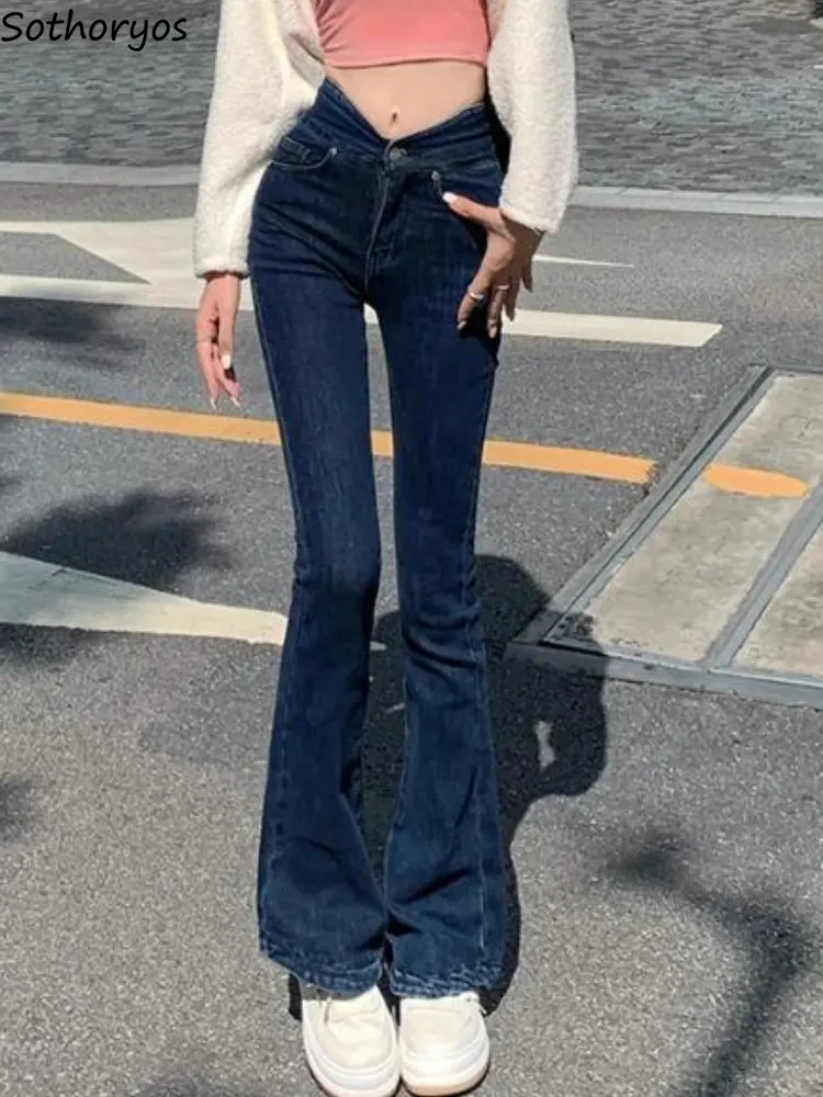 Flare Jeans Women Skinny Solid Fashion High Street Design Simple All-match Spring Korean Style Empire Daily Ladies Do Old Sexy