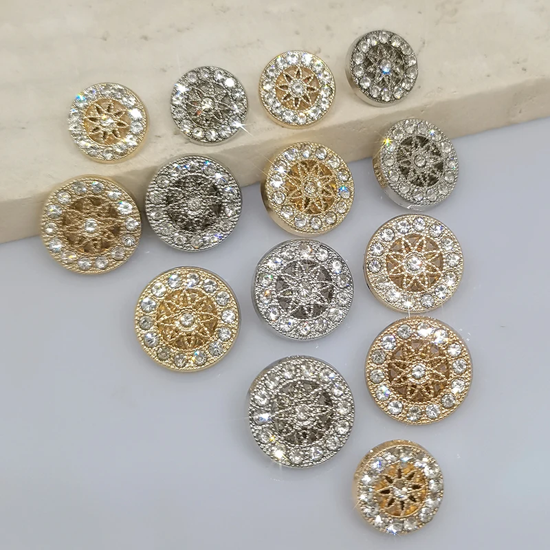 12/15/20MM Hot Sell Fashion Rhinestone Buttons Of Clothing High Quality Metal Shank Button For Women Garment Sewing Accessories