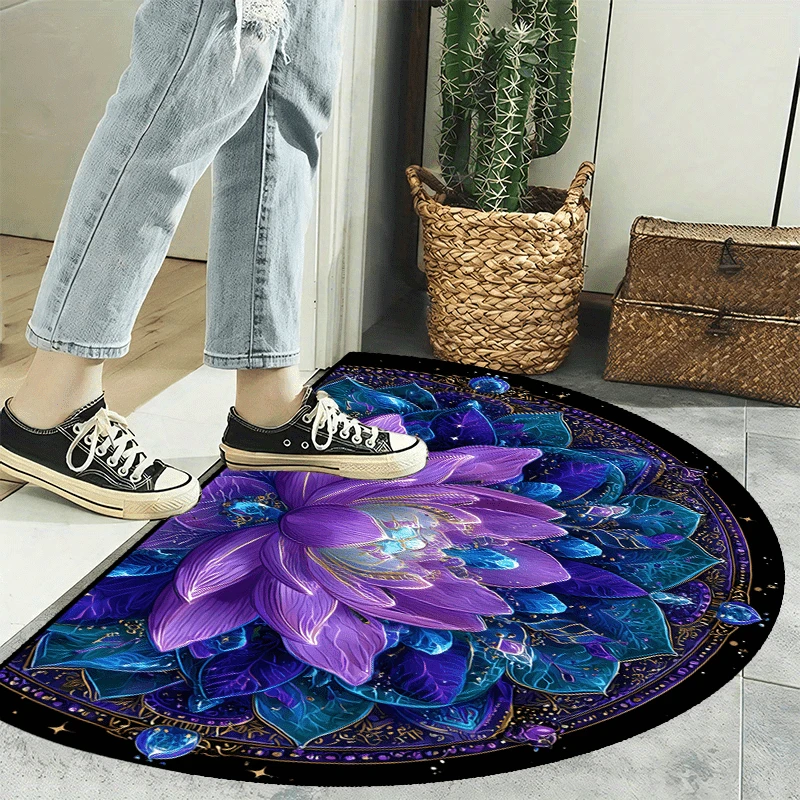 VIKAMA Purple-Blue Lotus Doormat: Comfortable, Soft, and Noise-Reducing Entrance Mat for Entryways, Bathrooms, and Home Decor