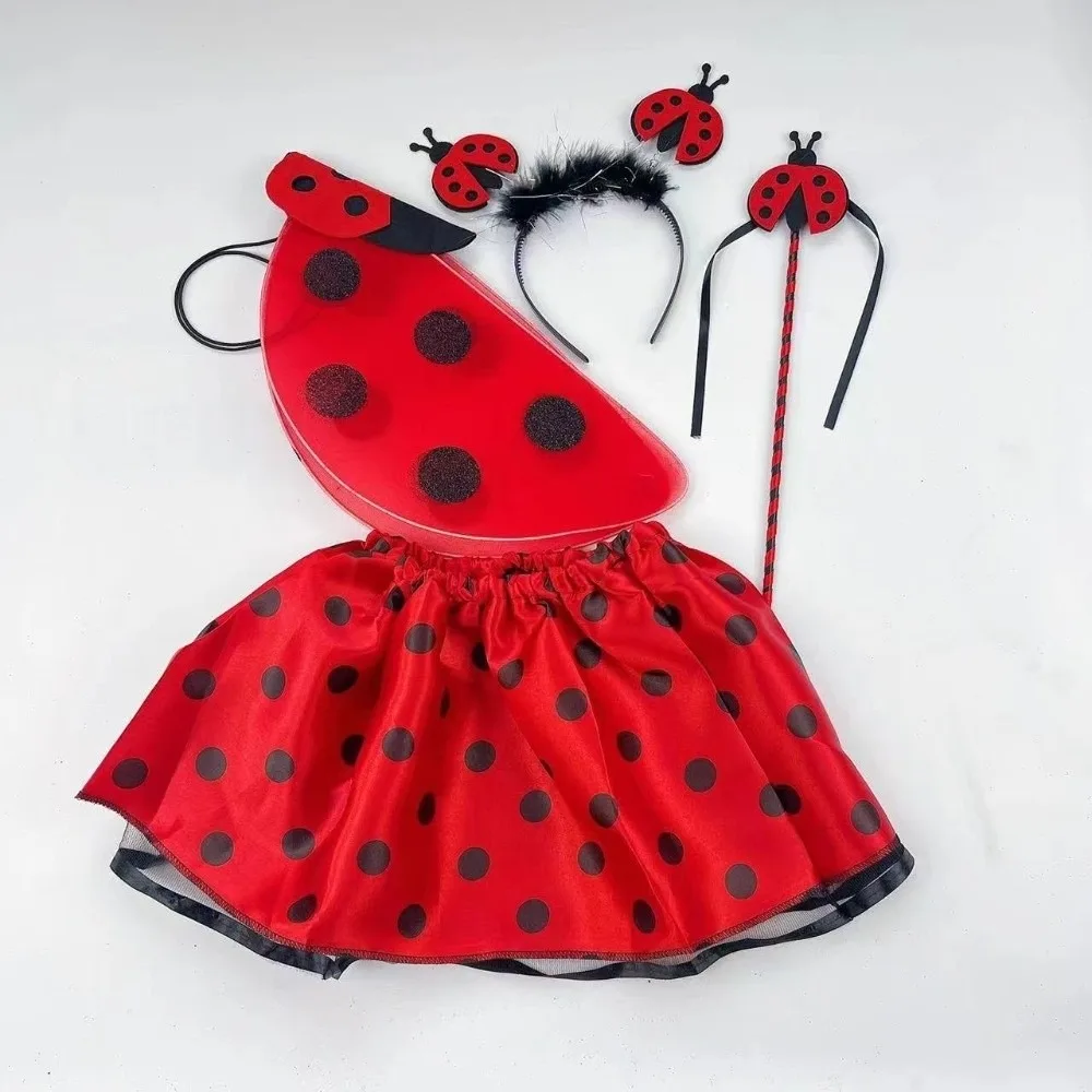 Funny Ladybird Cosplay Costume Lightweight creative Kids Costume Set Wing Headband with Magic Wand Wings Headband Skirt Set
