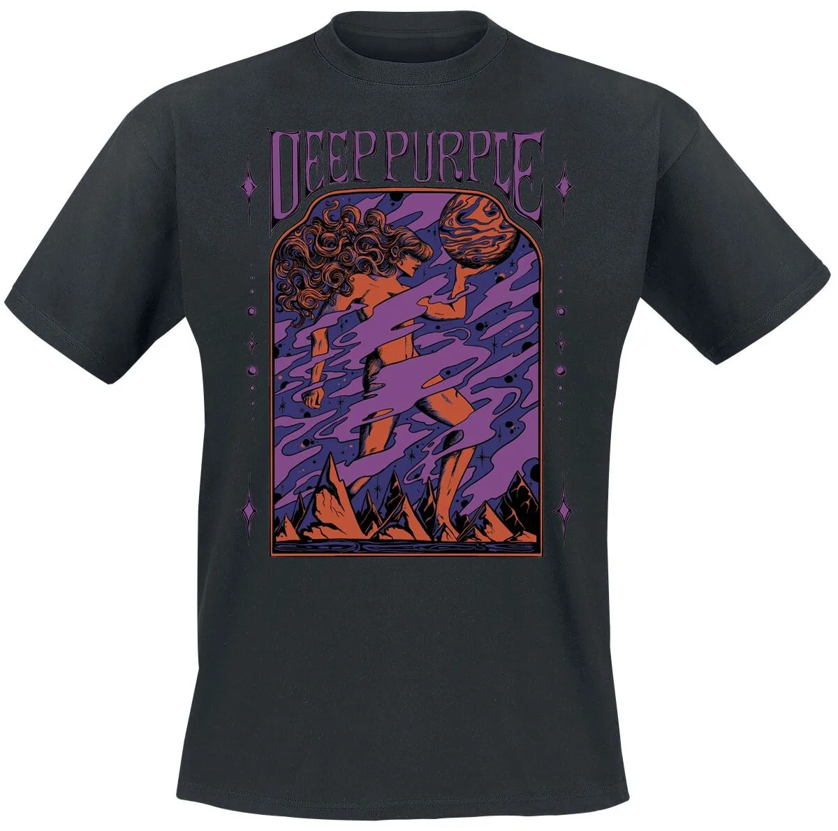 Deep Purple Vintage Flame Logo Print Black Cotton T-shirt Men Rock Unisex Tee