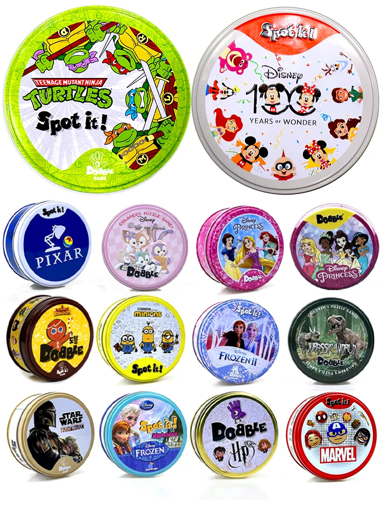 Spot it dobble juego cartas mirage estúdios disney 100th aniversário pata patrulha pixar princesa