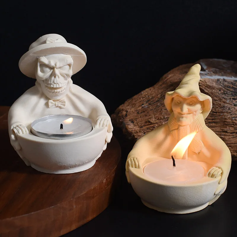 DIY Halloween Zauberer Hexe Topf Kerzenhalter Silikon Formen Dekorative Kerzenhalter Gips Beton Ornament Harz Gussform