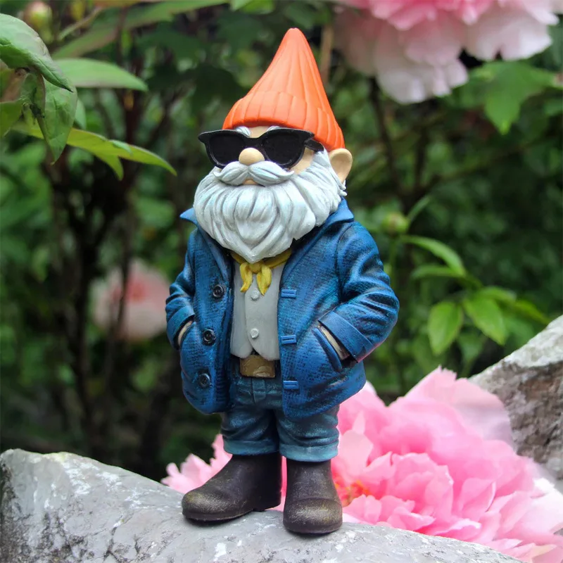 

Садовый гном из смолы, ручная работа, фигурка старика в солнцезащитных очках, статуэтка гнома для двора, украшение для дома и улицы