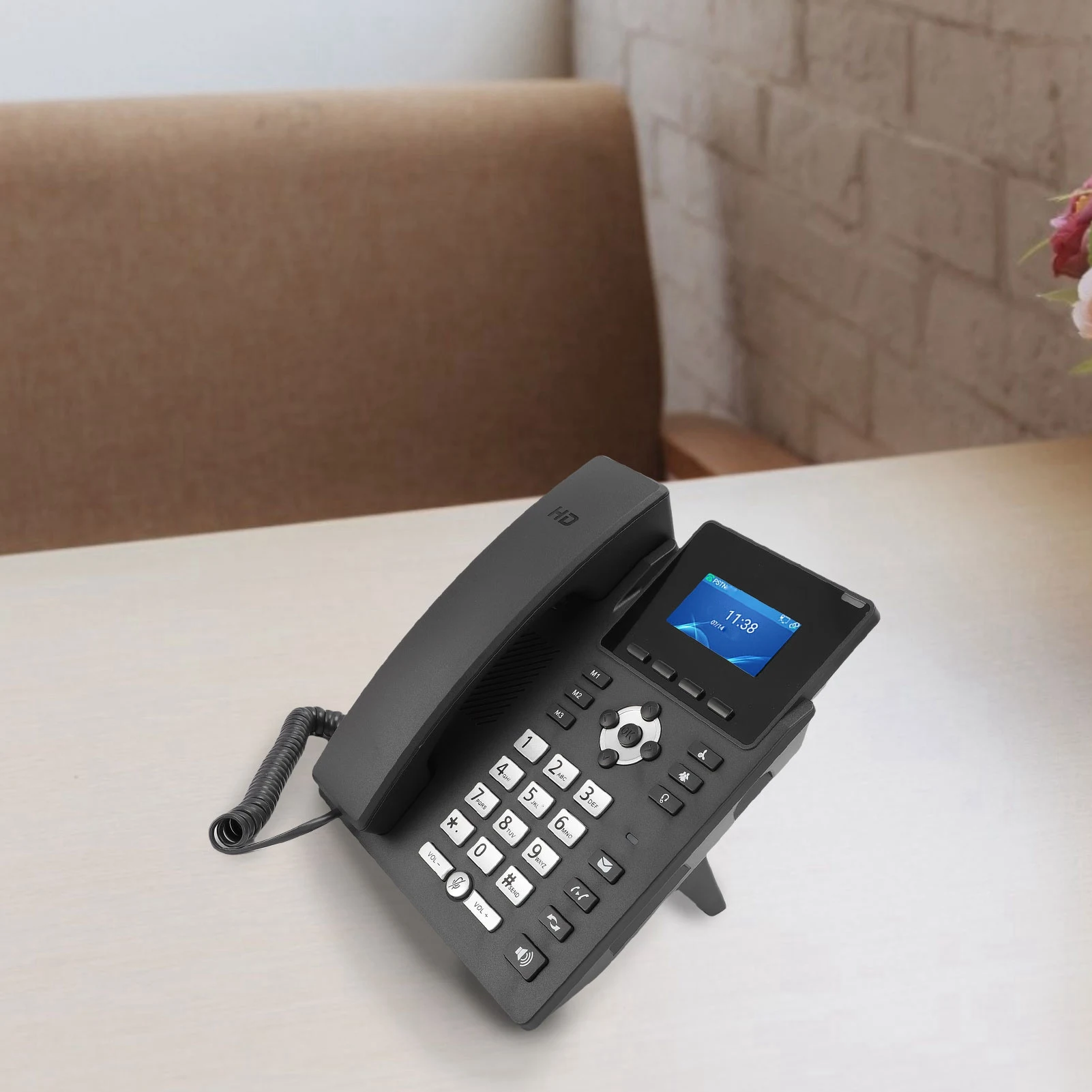 Telefone IP inteligente Desktop Business Media Phone com fone de ouvido aberto SIP VoIP Conta 2,4 polegadas Display colorido Portas Ethernet Gigabit duplas