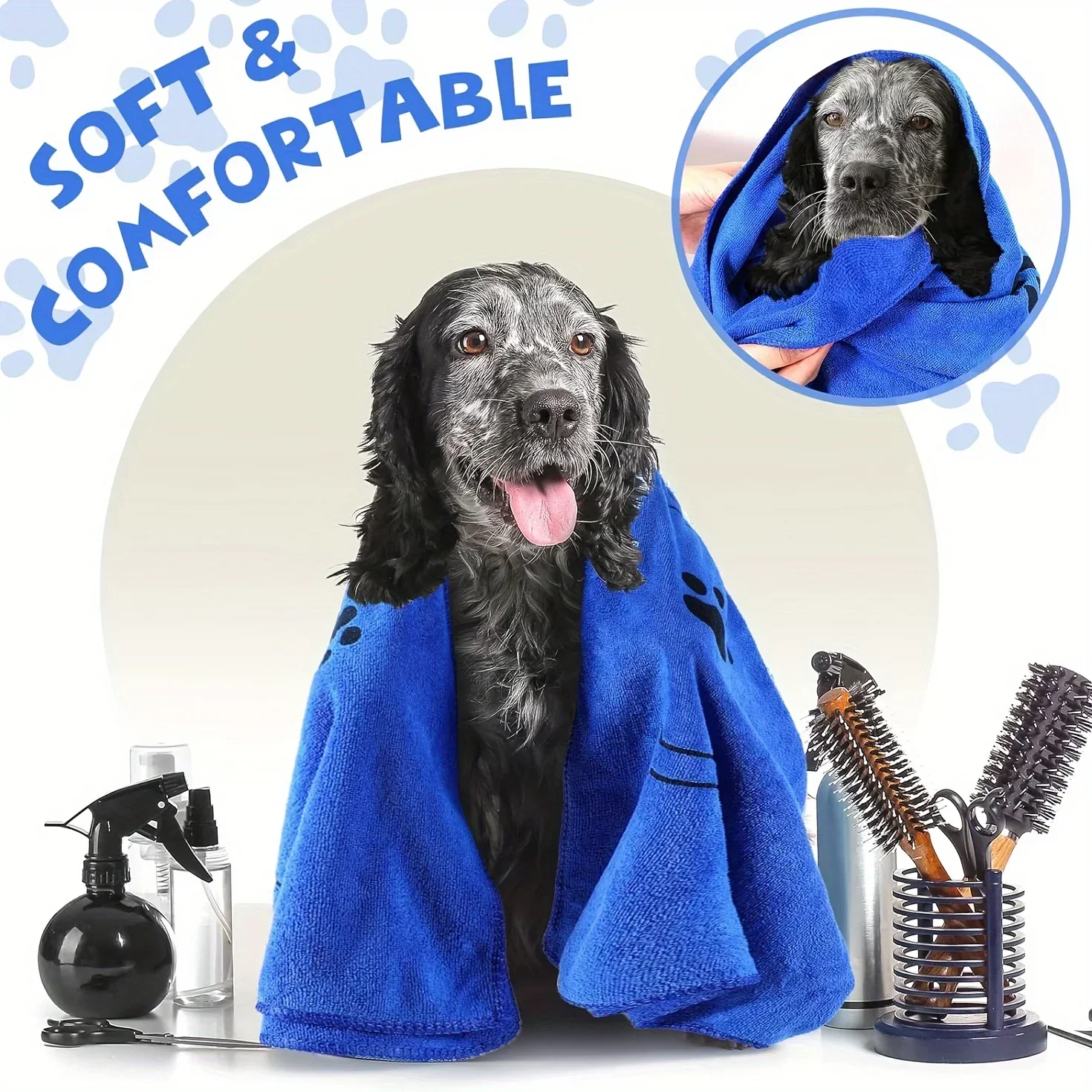 1pc Quick-Drying Microfiber Dog Towel Absorbent Pet Bath Pro
