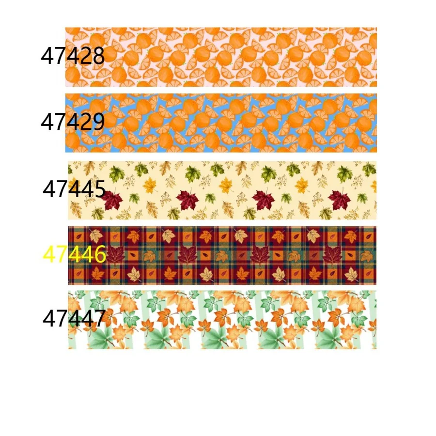 50yards Printed Grosgrain Ribbon Fall Harvest Pattern, Pumpkin Maple Leaf Sunflower Plaid Ribbon for Hairbows Thanksgiving