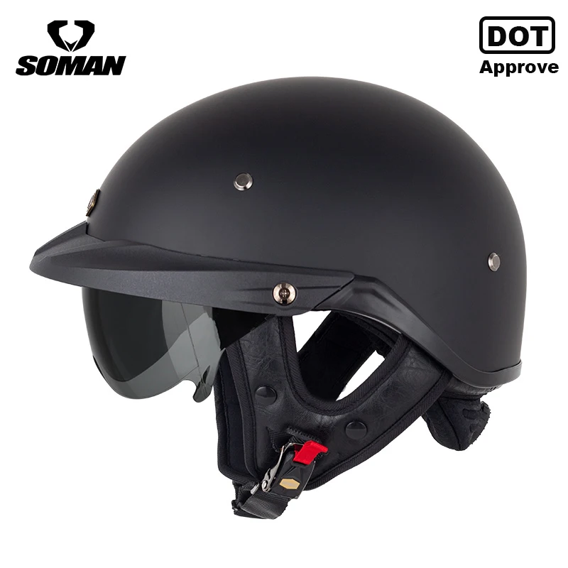 

SOMAN Retro Half Face Motorcycle Helmet Men Women Open Face Helmets Sun Visor DOT Approved Motorbike Scooter casco casque moto