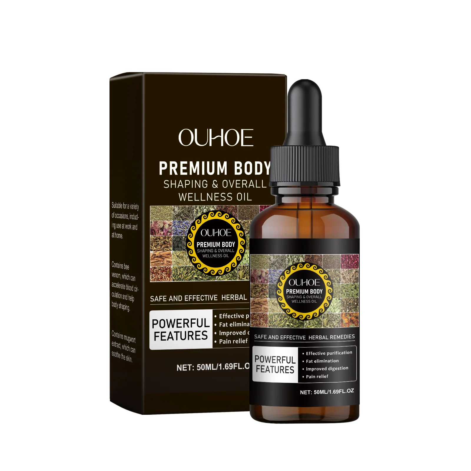 OUHOE Herbal Body Shaping Care Essential Oil Moisturizes and Hydrates Whole Body Skin, Lightly Accentuates the Body Shape, Massage Essential Oil