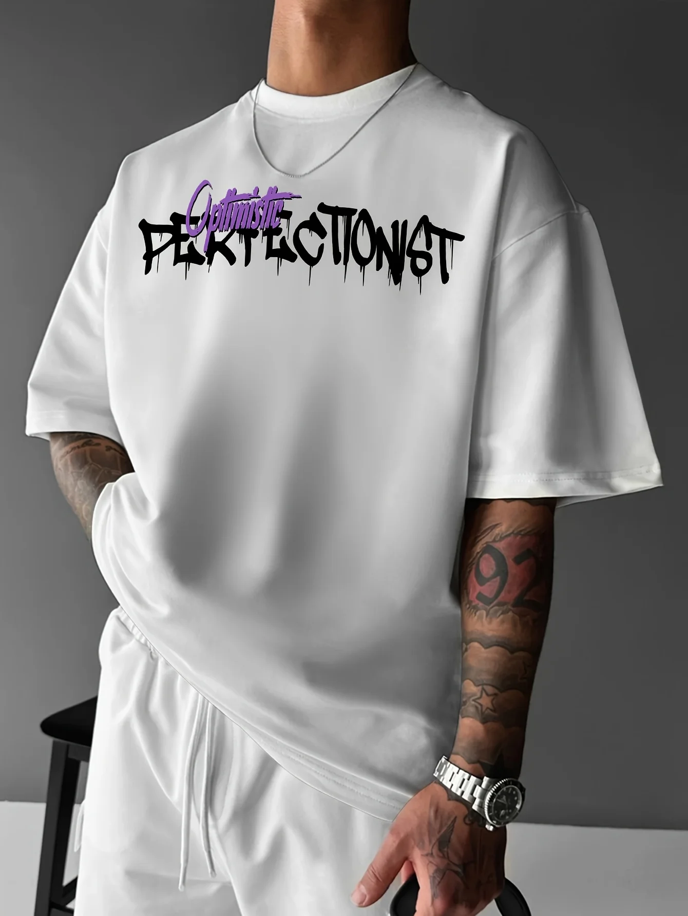 

Men's summer 100 cotton fashionable casual sports loose American street letter printed round neck short sleeved T-shirt top