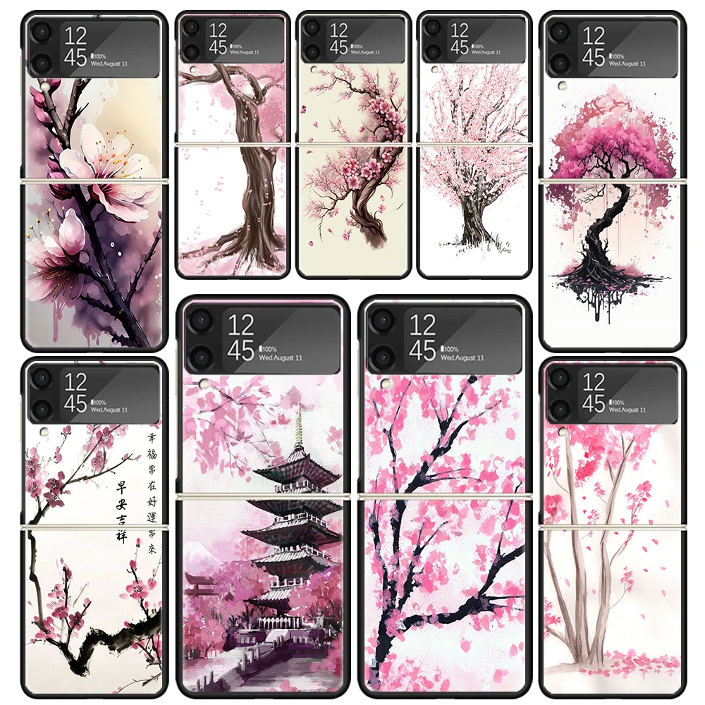 Cherry Blossom Tree Clear Phone Case For Samsung Z Flip 5 4 3 Galaxy ZFlip 6 5G Shockproof Hard Print Cover TPU PC Coque