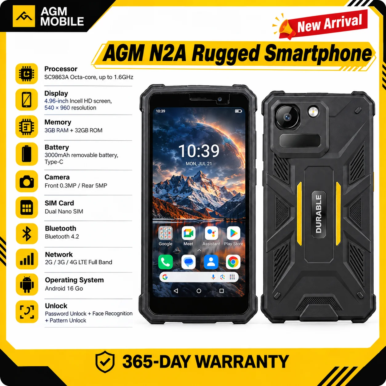 AGM N2A Rugged Smartphone Compact Size 4.96