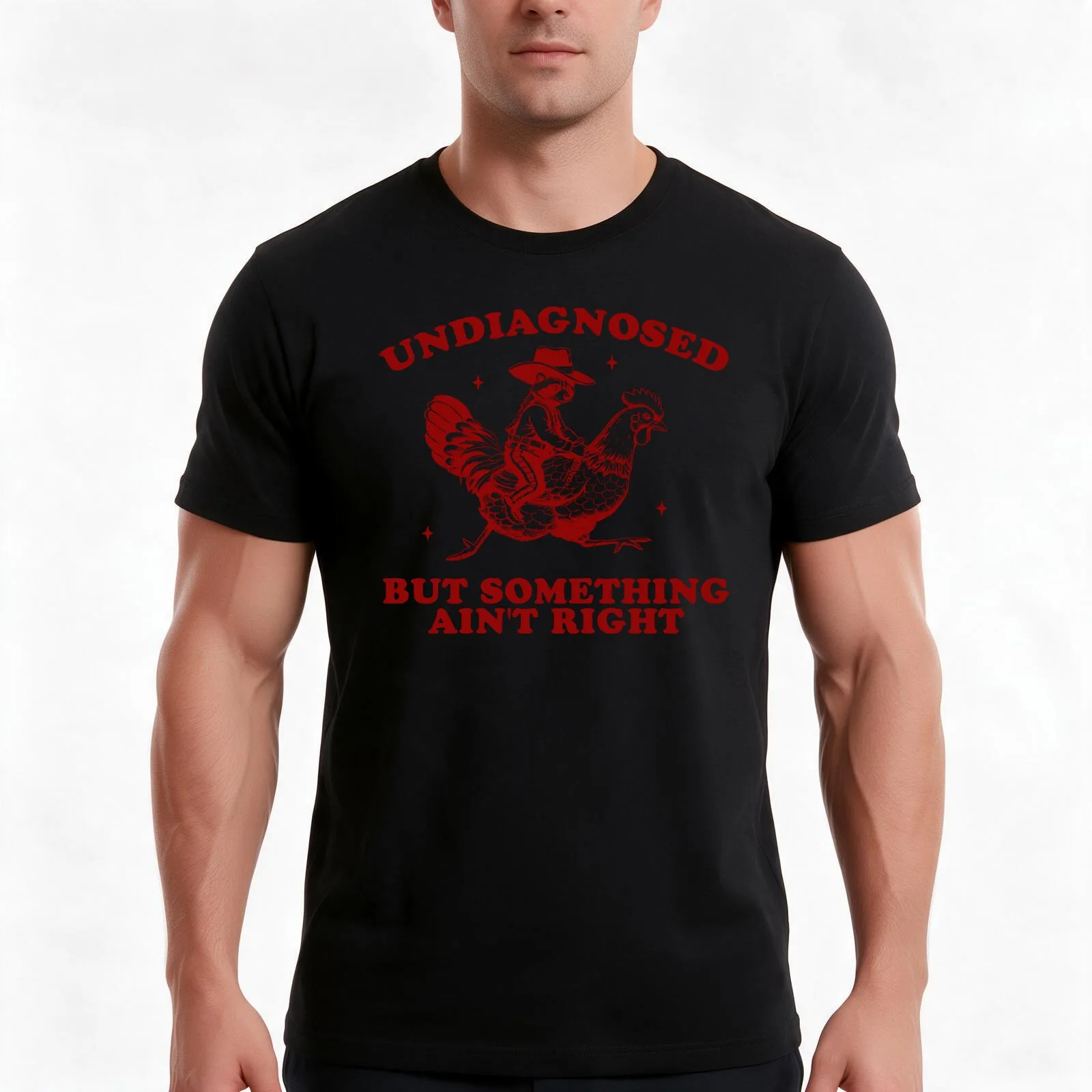 Undiagnosed But Something Ain't Right Raccoon Chicken Shirt Retro Cartoon T Shirt Weird Meme Trash Panda Unisex T-Shirt