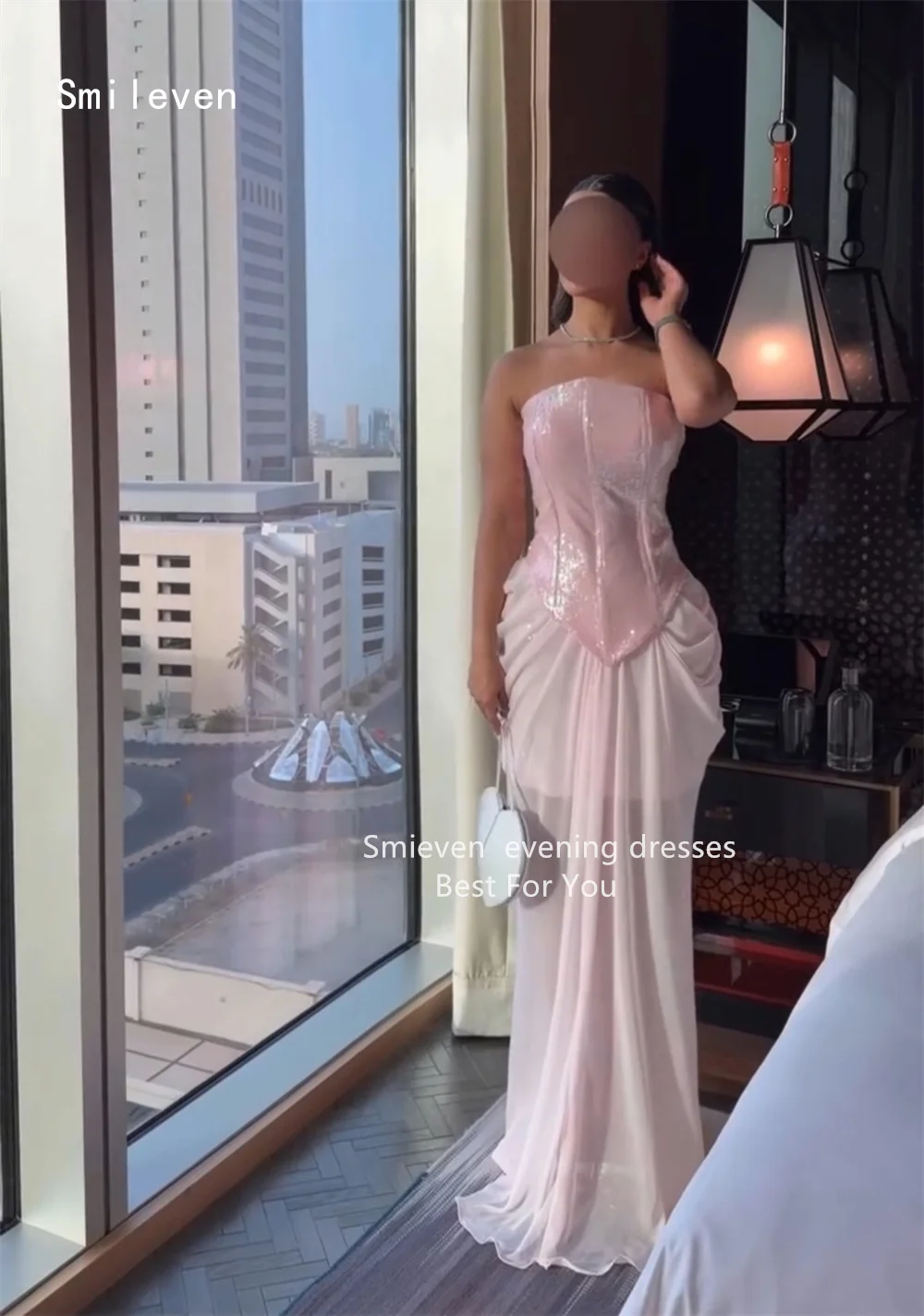Smileven Luxury Noval Mermaid Evening Dress Strapless Formal Prom Dresses Shining Pink Party Gowns Customized 2026