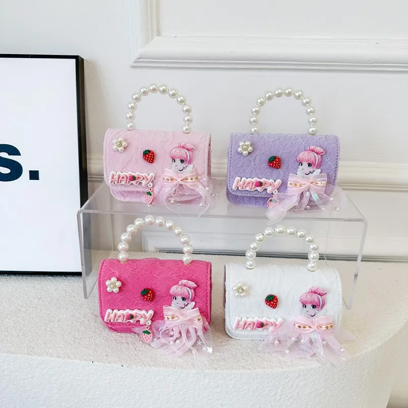 الكرتون الأميرة بنات حقائب كتف صغيرة الحلو الاطفال مربع حقيبة كروسبودي الأطفال اللؤلؤ الأعلى مقبض حقيبة محفظة نسائية للعملات المعدنية التبعي #5