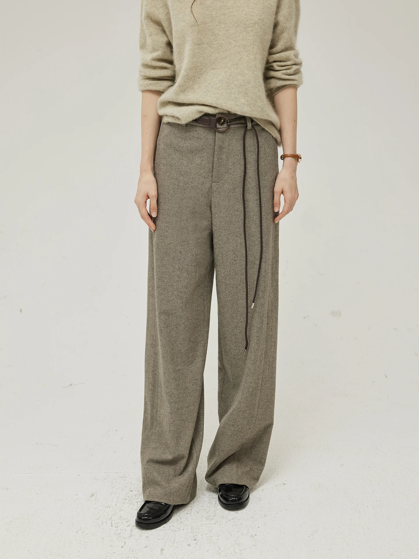 

Moofeel f-Spun Wool Suit Pants Loose Straight Leg Slimming Long Trousers Autumn Winter New Sle High Waist Commute Sle